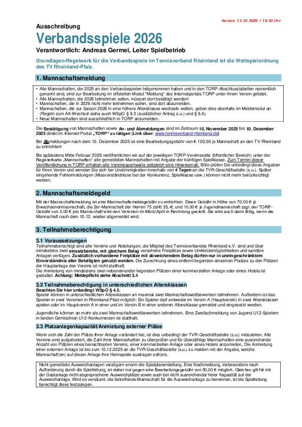 Ausschreibung Verbandsspiele 2026 Ausschreibung Verbandsspiele 2026